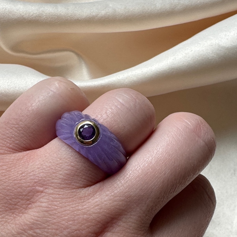 💍💜 14K Purple Jadeite & Amethyst Ring Size 8 💜💍